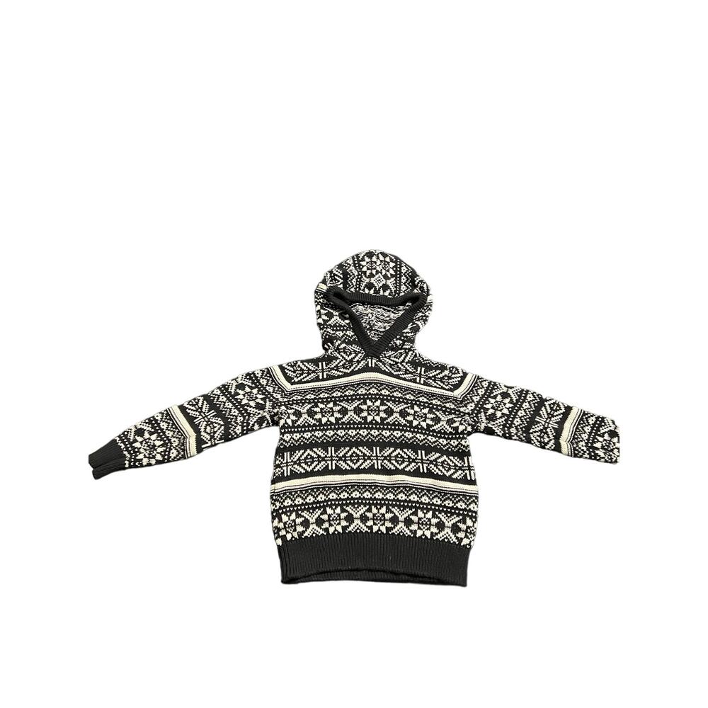 Old Navy XS Kids’ Black & White Nordic Print Hooded Sweater - Stylish & Cozy